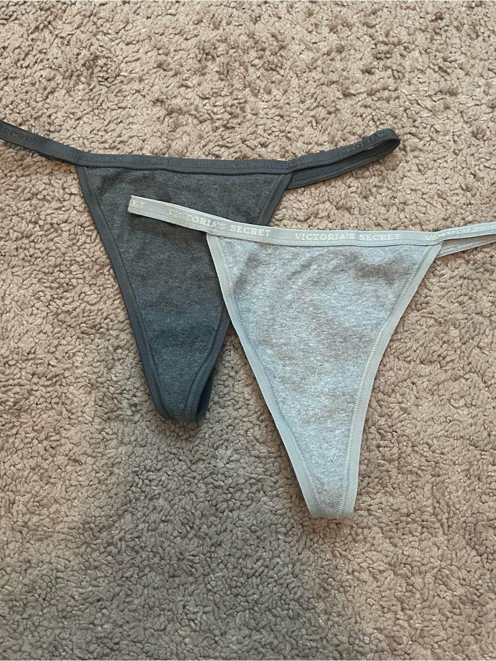 Vintage Victoria's Secret Classic Logo Vstring Thong Set - Charcoal & Light Gray